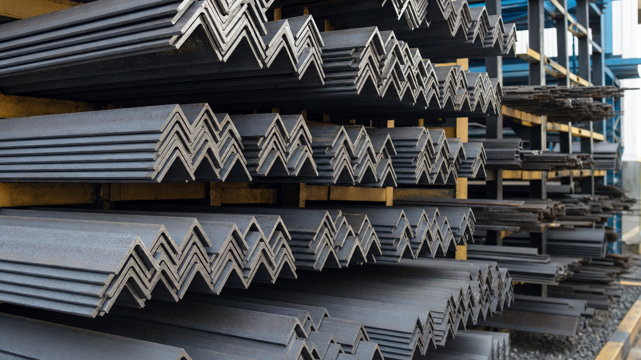 Steel angle bars at warehouse