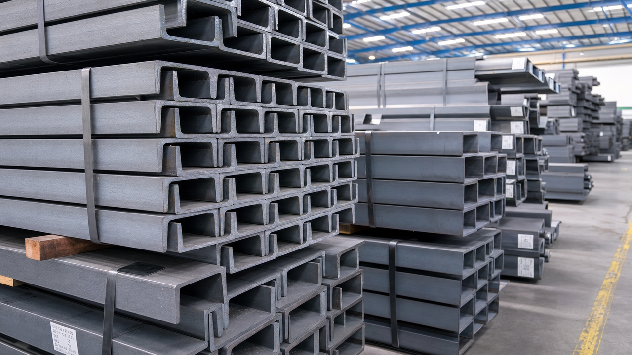 C-channel steel at distributor warehouse