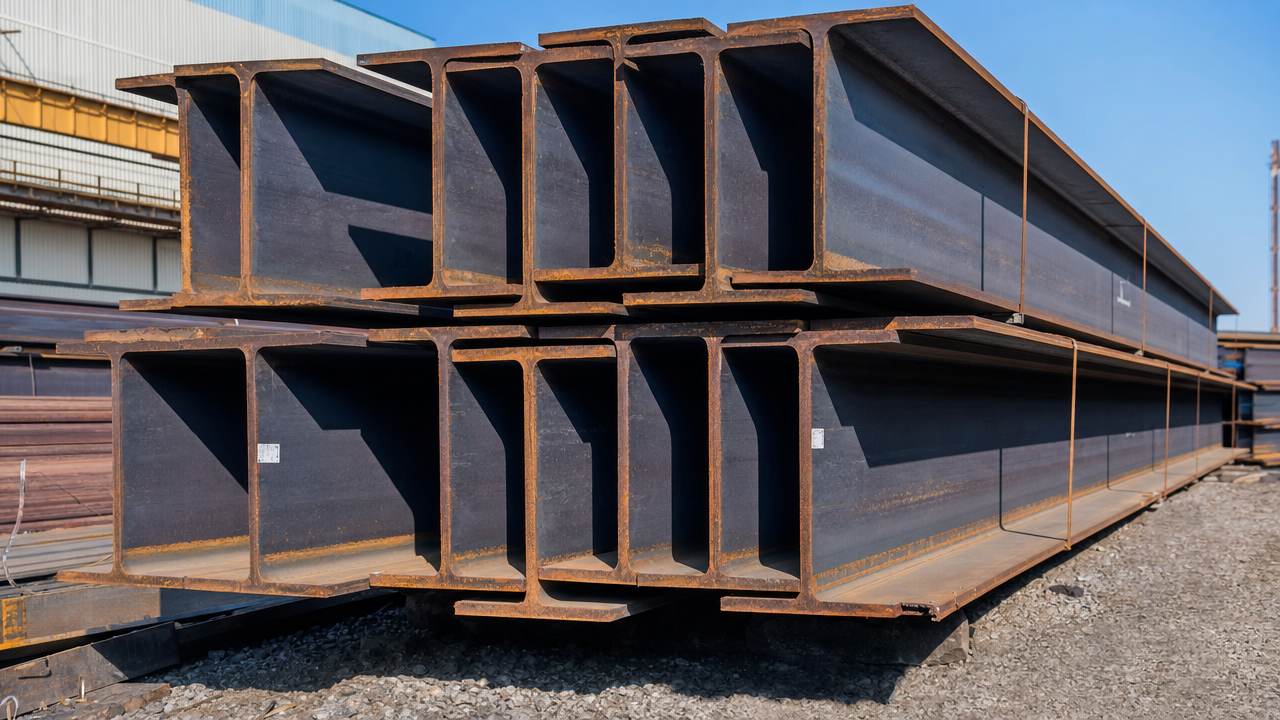 Large H-beam sections at warehouse