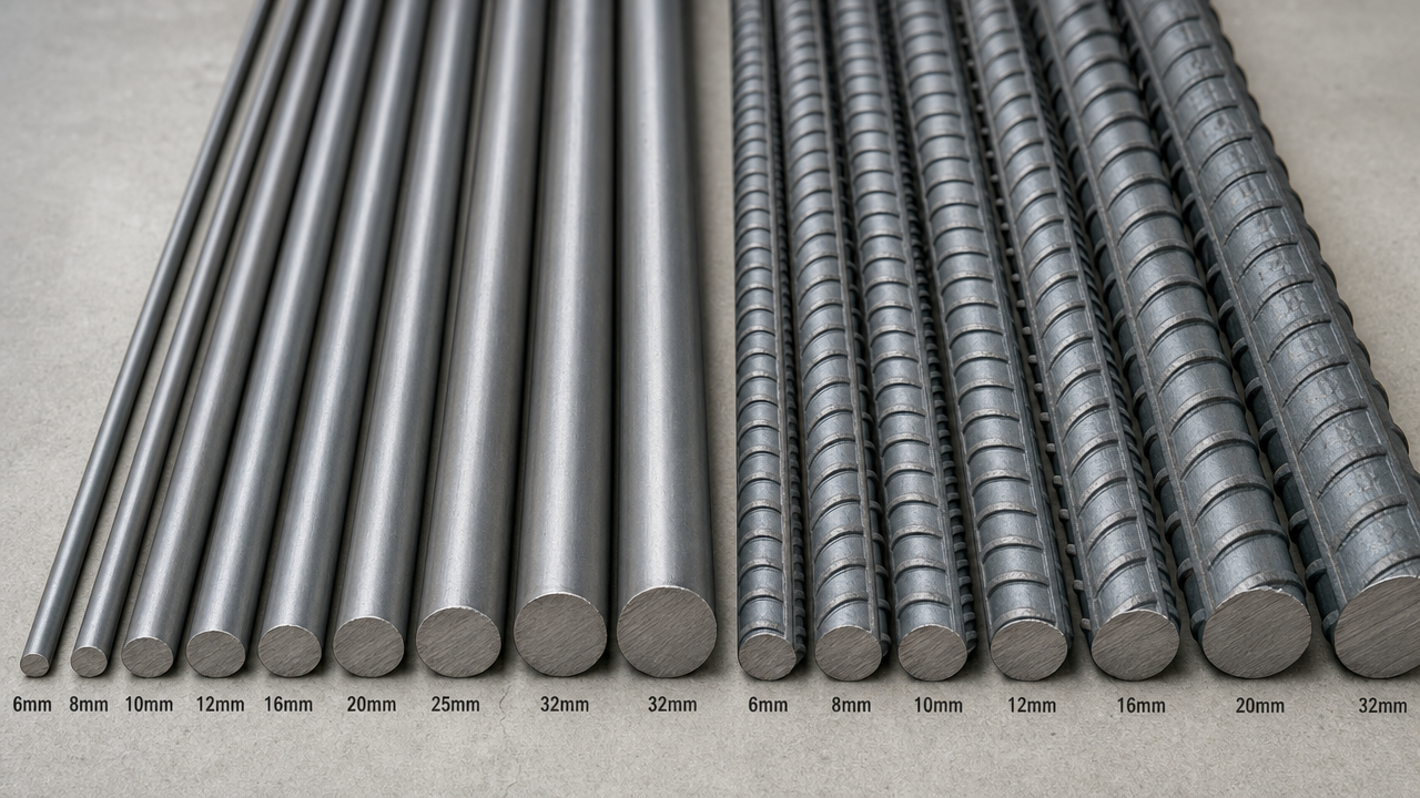 Plain and ribbed rebar by diameter