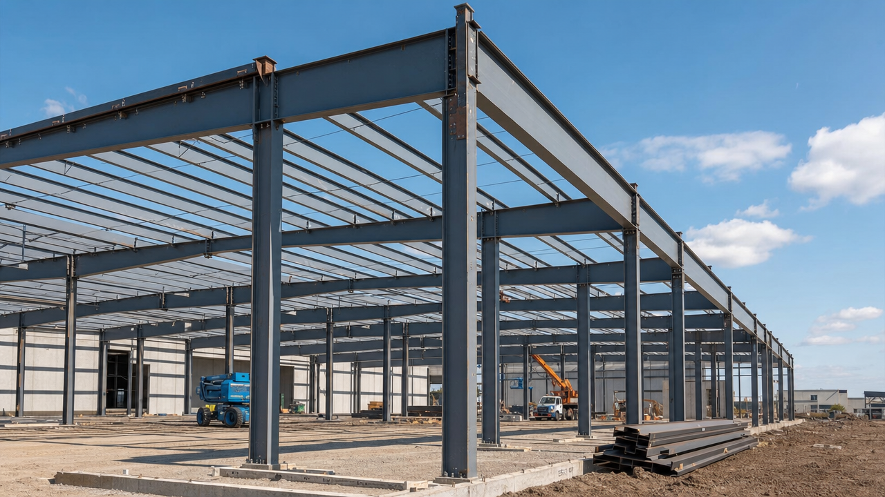 Steel-framed warehouse with WF beams